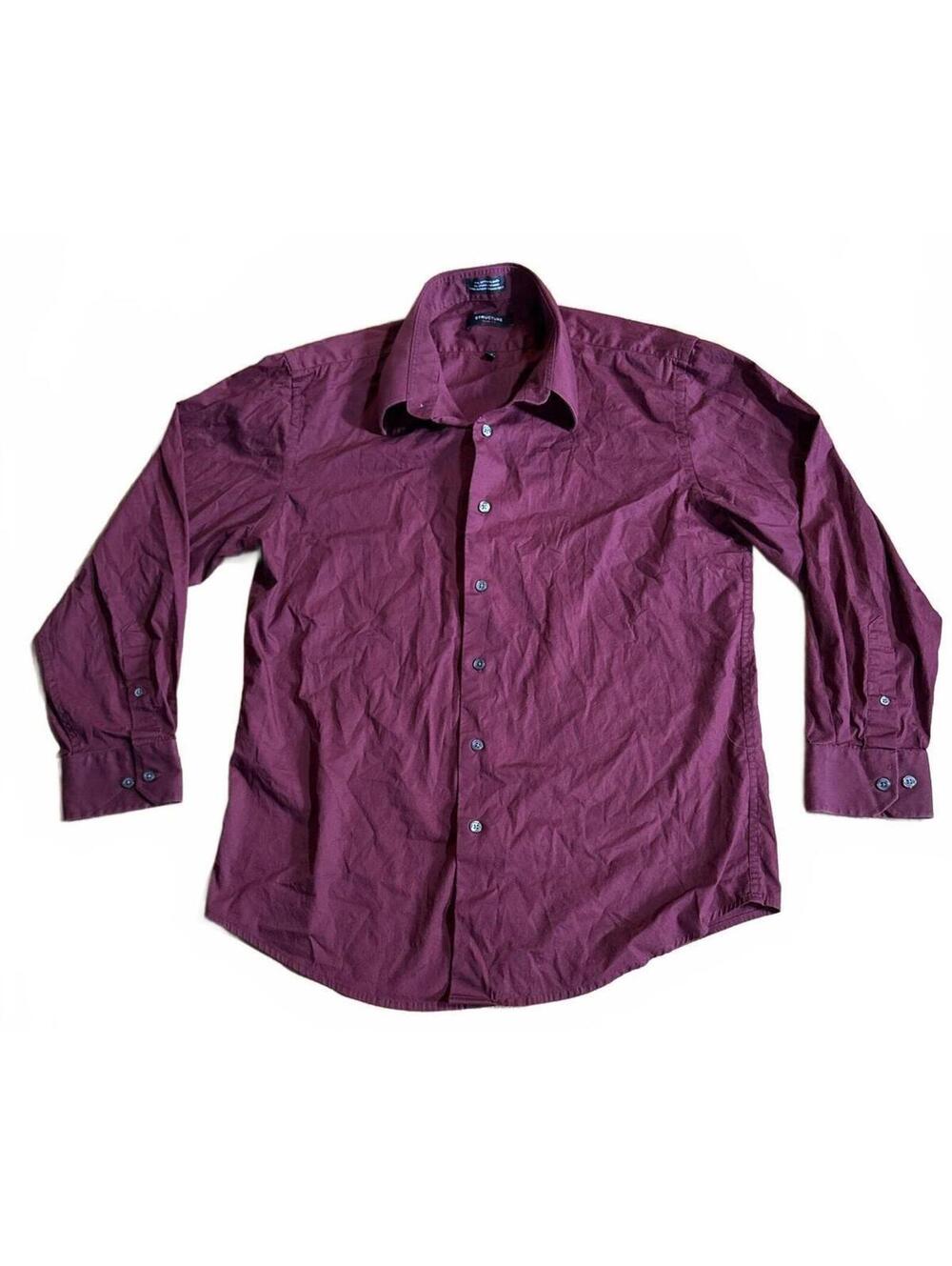 Vintage Structure Slim Fit Burgundy Men's Dress Shirt Large